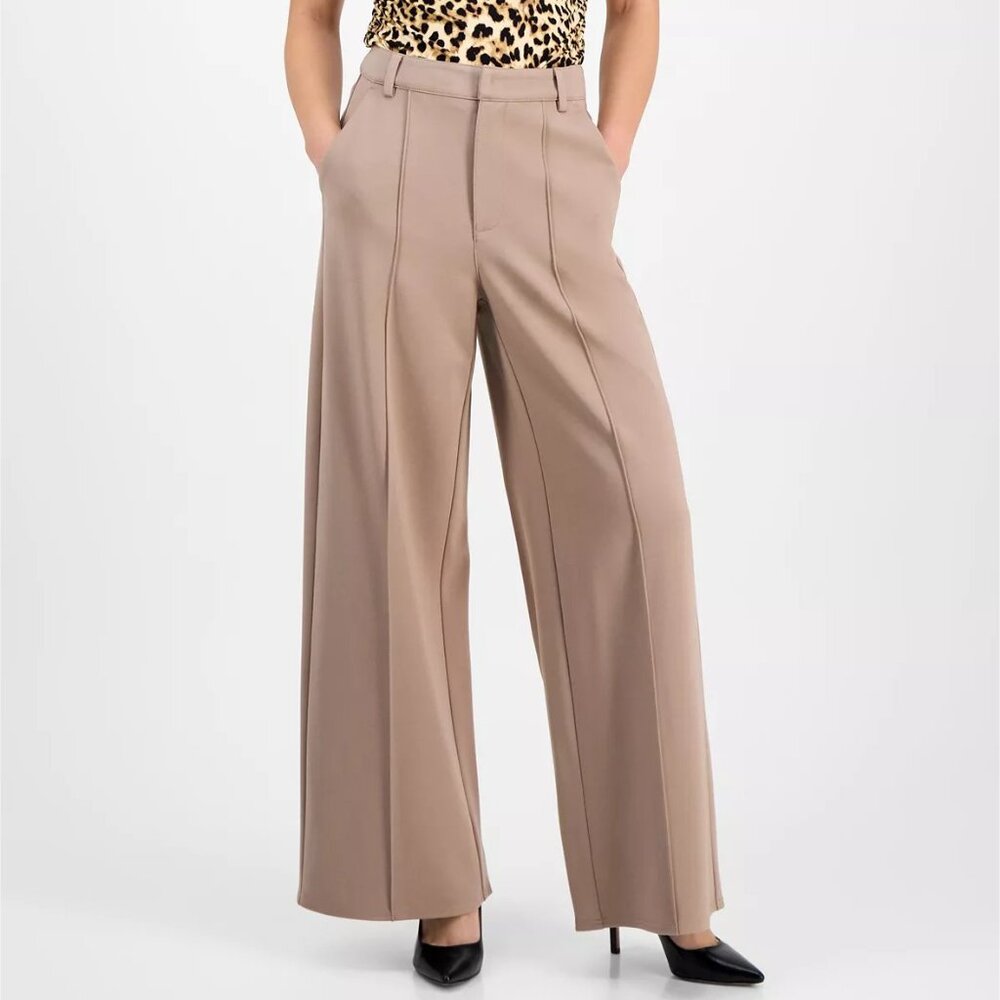 Bar III Petite Seamed Wide-Leg Unlined Ponté Pants Brown Warm Ginger Size PS NWT